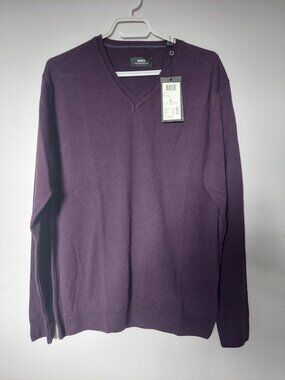 Mexx Metropolitan Men's L Merino Blend V-neck Sweater Plum Purple